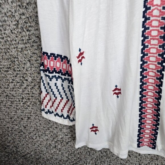 Lucky Brand Top Womens Small White Embroidered Boho Neck Tie Tee Casual Ladies - Picture 3 of 8